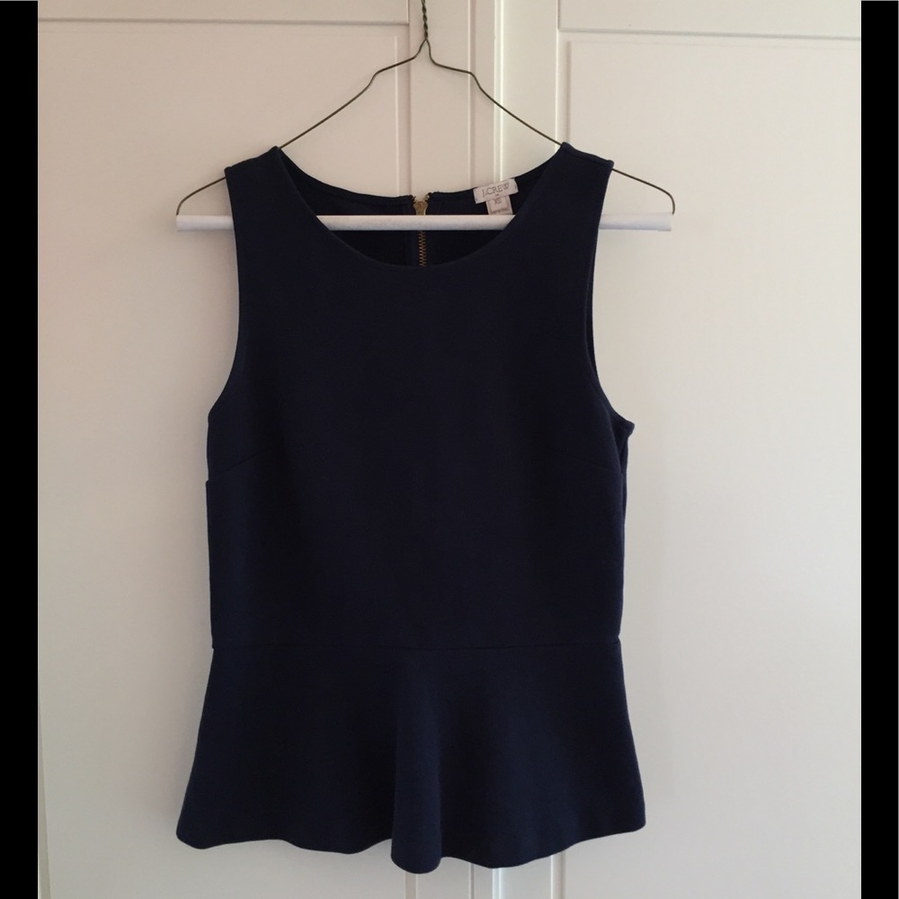 J Crew navy knit cotton peplum top - XS - cute!